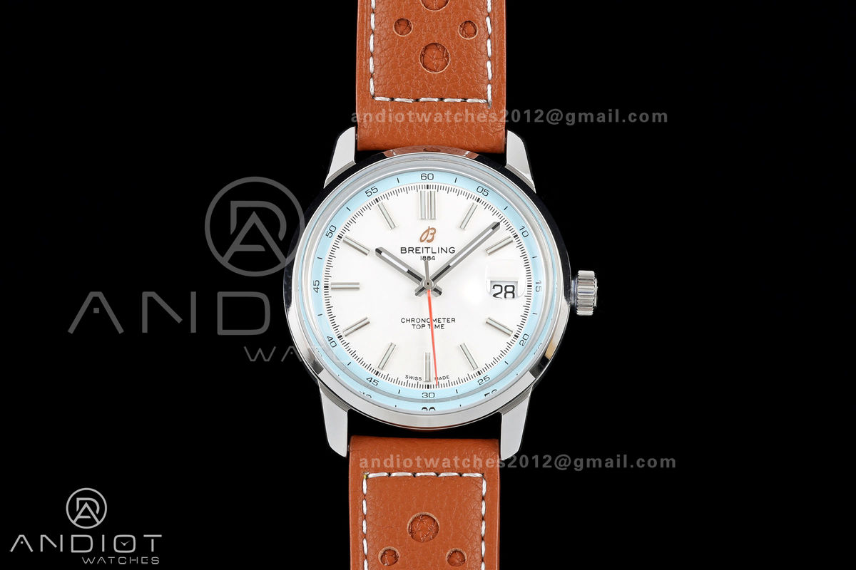 Top Time B31 BLF 1:1 Best Edition White Dial Orange Hand on Brown Leather Strap AB31
